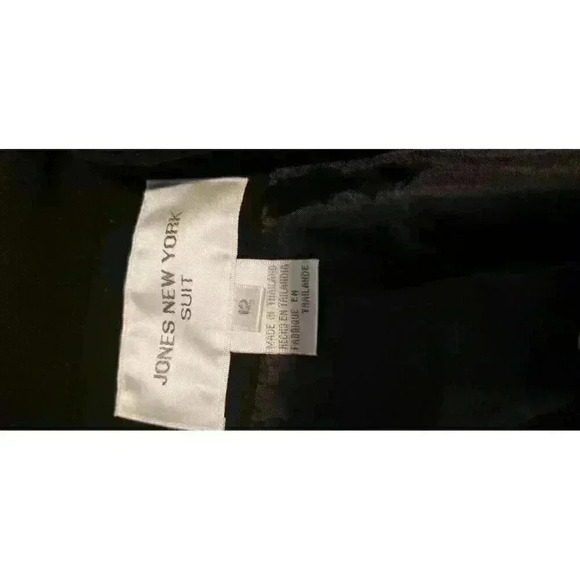 Vintage Black Blazer Jacket White Piping Details Open Front Sz 12 Jones NY - Picture 5 of 8